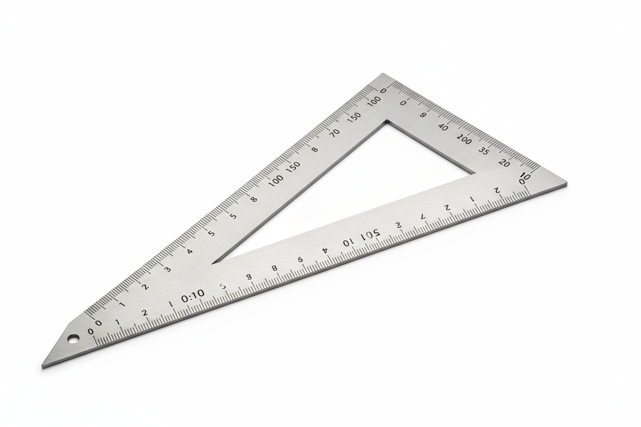 Stainless steel architect’s scale ruler with multiple measurements for drawing and scaling designs in 1:10, 1:50, and 1:100.